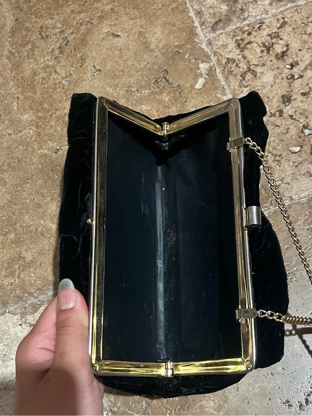 Vintage Black Velvet Gold Chain Shoulder Bag - Picture 3 of 5